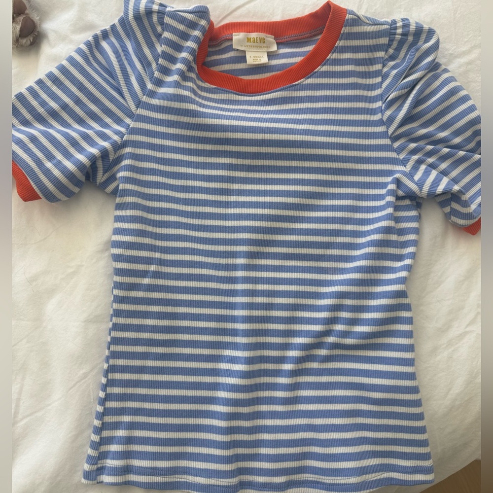 Maeve Blue and White Striped Shirt | XS